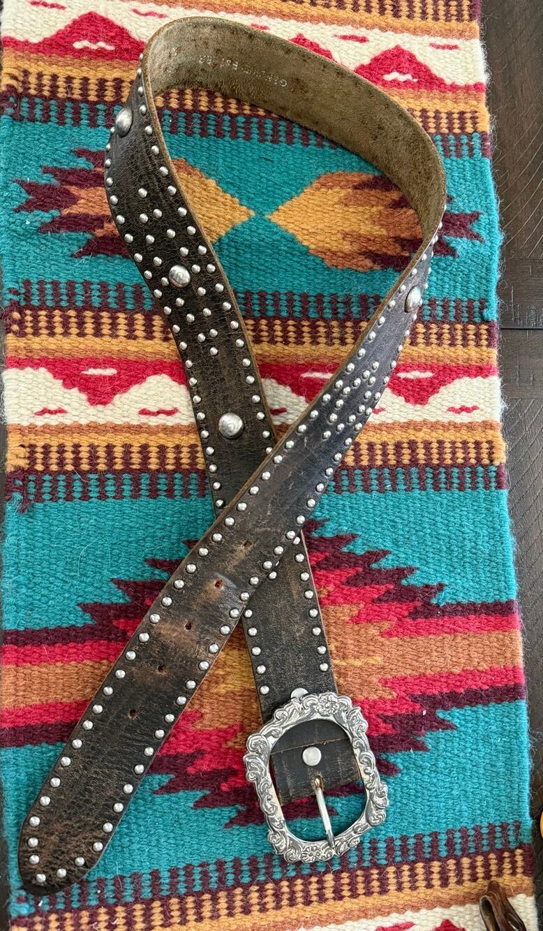 Vintage 1990s Enmon Buffalo Leather Studded Western Belt M 41”